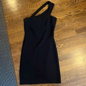one shouldered black mini dress
